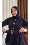 Shirt Collar with Gold Metal Accessories, Belted Skirt, Ruffled Shirt and Elastic Waist Pants Two-Piece Set - 3