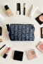 Dark Navy Blue Text Printed Cosmetic Bag Zippered Makeup Organizer Daily Use Bag - 6