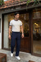 Wour Men's 100% Cotton Premium Crew Neck White T-Shirt with Contrast Collar and Sleeves, Fit Cut - 4