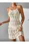 Strappy Degaje Collar Openwork Pattern Above Knee Mini 100% Cotton Pareo Beach Dress - 8
