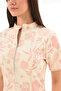 Beige with Powder Floral Pattern, High Collar, Zippered, Princess Stitched Maxi Dress - 7