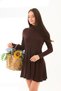 Brown Lycra Turtleneck Long Sleeve Flounce Mini Dress - 6