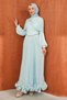 Baby Blue Shoulder Detail Ruffled Skirt Evening Dress