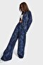 İts Basic Women's Dark Blue Color Palazzo Fit Shiny Stone Patterned Special Design Denim Jeans