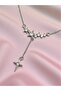 Women's Silver Color Steel Chain Star Figured Dangle Stone Minimal Stylish Cast Necklace - 3