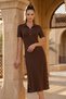 Women's Midi Length Modal Dress with Snap Detail on Collar and Skirt - 4