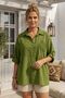 Dark Green Shirt Collar Short Sleeve Buttoned Mesh Pocket Embroidered Casual Cotton Woven Blouse 70 60 - 4