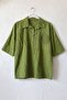 Dark Green Shirt Collar Short Sleeve Buttoned Mesh Pocket Embroidered Casual Cotton Woven Blouse 70 60 - 3