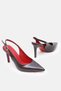 Brown Patent Leather Pointed Toe Open Back Classic Women's Buckle Heeled Shoes - 4