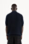 Men's Polo Collar Zippered Knitwear T-Shirt Navy Blue - 6