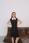 Women's Black Stylish White Collared Sleeveless Mini Dress - 2