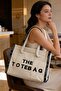 Cream Canvas Women's Tote Bag Large Size Daily Shoulder and Beach Bag - 6