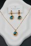 Women's Gold Color Sky Blue Stone Steel Necklace and Earrings Set - 2