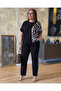 Women's Crew Neck Leopard Print Blouse Trousers Plus Size Two Piece Set