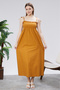 Cotton Long Summer Women's Dress with Shoulder Straps and Gathered Details - 3