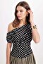 Women's slim fit boat neck polka dot lycra black viscose blouse - 5