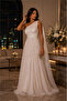 Women's Shoulder Detailed Pleated Sparkling Fabric Evening Dress Dpswll16 - 4