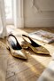 Liona Gold (3 cm Heeled) Pointed Toe Heeled Ballerinas - 3