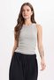 Women's Slim Fit Cotton Strappy Crew Neck Gray Crop Tank Top - 4
