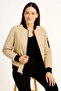 Women's Bomber Jacket with Pockets, Quilted Lining, Zippered Sleeves, Water Repellent - Beige