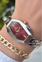 Chain Model-Steel Cord-Women's Wristwatch-Gold Silver Burgundy Color-2 Years Warranty-Bracelet Gifted Hmj4Fc3 - 5