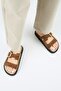 Regina Women's Genuine Leather Double Strap Single Buckle Tan Slippers - 8