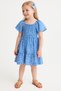 Girl's Blue Floral Patterned Dress with Gipeli, Comfortable Cut, Summer Stylish Casual Children's Dress