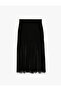 Crepe Scuba Fabric Slim Fit Transparent Tulle Detailed Midi Skirt - 4