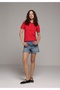Slim Fit Polo Neck Plain Women's Red Short Sleeve T-Shirt - 3