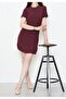 Crew Neck Wrinkled Fabric Mini Dress in Plum, Flexible and Comfortable Fit - 8