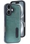 Ilkeshop New iPhone 16 Case Sara Leather Case with Business Card Holder - (91805) Dark Green