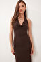 Degaje Yaka Summer Polyamide Dress Lub0340 Brown - 3