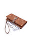 Green Color Soft Textured Giraffe Printed Wrist Strap Portfolio Wallet Handbag - 3