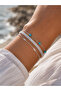 Aqua Triple Combination Silver Color Zircon Baguette Stone and Turquoise Bead Detailed Multi Combination Bracelet Set - 4