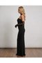 Women's Black Strapless Neck and Glove Tulle Detailed Shirred Scuba Crepe Bodycon Maxi Long Evening Dress - 2