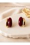 Curved Burgundy Gold Detailed Vintage Earrings - 2