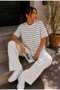 Women's White Striped Oversize Short Sleeve Basic Tunic T-Shirt