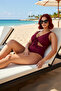 Women's Plus Size Swimsuit V-Neck Sleeveless Cut Out Tie-Up Covered Flat Pattern Knitted Fabric - 3