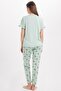 Women's regular fit classic cut 100% cotton ruffle detailed short sleeve printed mint pajama set - 7