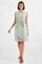 Women's Zero Sleeve Gathered Waist Patterned Chiffon Mint Dress - 4