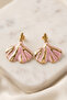 Gold Pink Enamel Leaf Premium Steel Earrings - 2