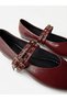 Women's Burgundy Double-Strapped Studded Round-Toe Ballerinas - 6