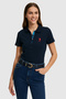 Women's Navy Blue Polo Collar Basic T-Shirt 50321798-Vr033 - 3