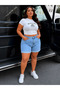 Women's Plus Size Light Blue Mom Jean Shorts High Waist Folded Denim Shorts