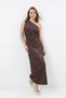 Coffee Color One Shoulder Low Cut Long Dress 251654 - 2