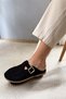 Women's Bohemian Black Suede Genuine Leather Round Toe Slippers with Buckle Detail - 2