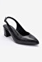Woman's pointed toe thick heeled shoe real leather mtd 24118 black - 3