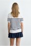 Women's Navy Blue Scarf Detailed Striped Short Sleeve Knitwear Blouse Blz-19003353 - 5
