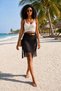 Women's Cotton Knitted Patterned Adjustable Tie-Up Slit Black Knitwear Pareo Skirt - 5