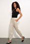 Women's Striped Linen Trousers 30102 - Black - 3